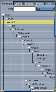 Dusk's node hierarchy in the Instances tab